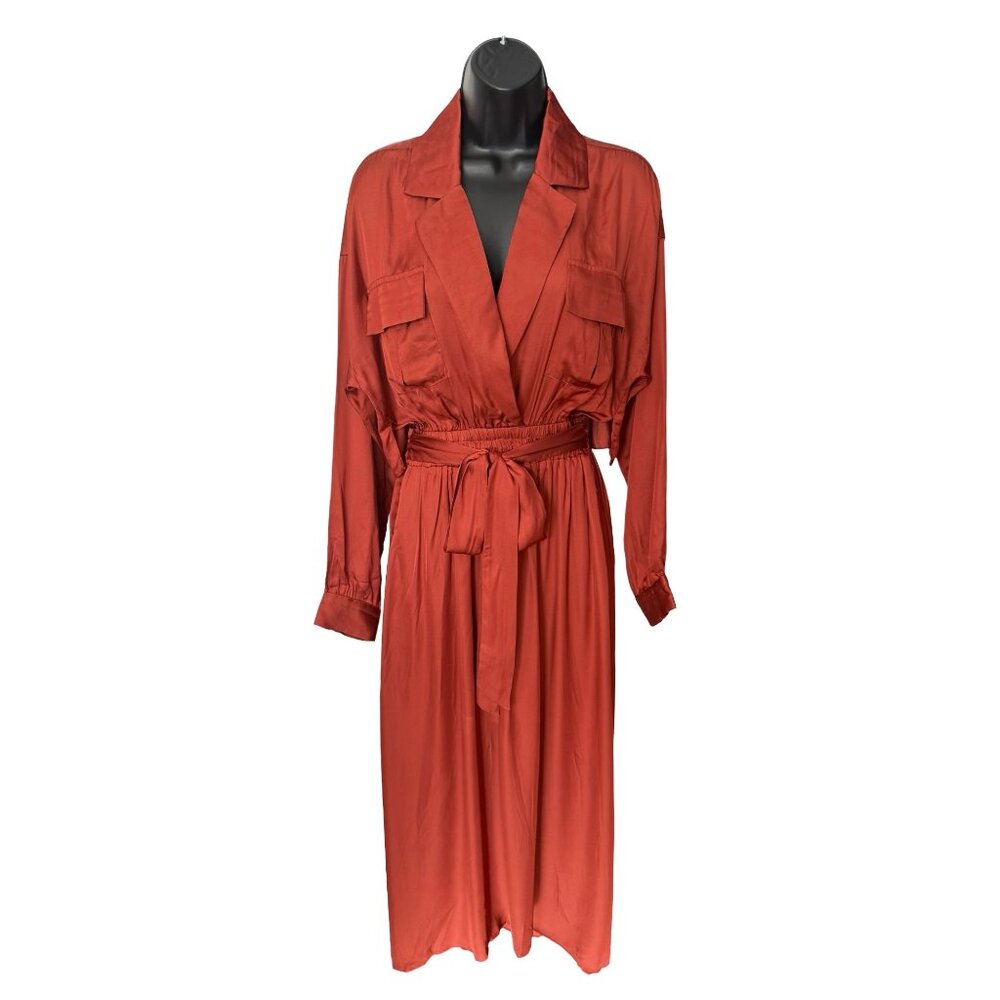 NWT Misa Los Angeles Blair Dress Burnt Orange Midi Trench Style Size S - Picture 2 of 12